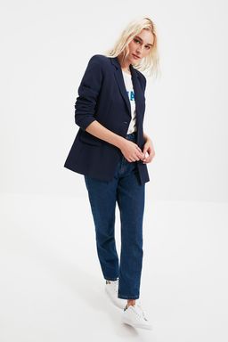 TRENDYOLMILLA Lacivert Regular Astarl? Dokuma Blazer Ceket TWOSS20CE0126