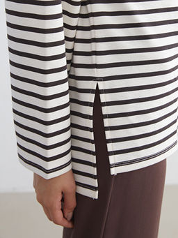Bisiklet Yaka ?izgili Kad?n Sweatshirt Tunik