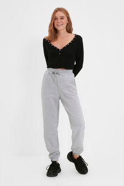 Gri Melanj Kal?n Ici Polarl? Basic Orme Esofman Alt? Pantolon TWOAW22EA0468