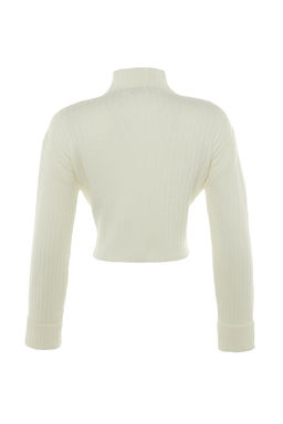 Ekru Crop Yumusak Dokulu Dik Yaka Triko H?rka TWOAW22HI0174
