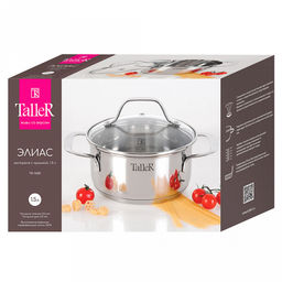 Кастрюля из нержавеющей стали Элиас 1,5л, д16см, h8см, s0,6мм, дно s2,8мм, стеклянная жаропрочная крышка, стальной обод, пароотвод, капсулированное дно, полировка внешняя - зеркальная, внутренняя - зеркальная, мерная шкала, цветная коробка, TalleR - Домашняя мода фото 6