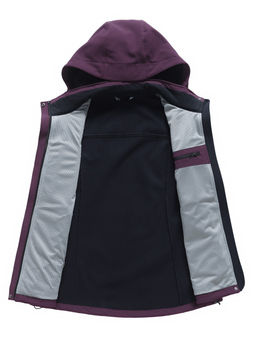 Ветровка женская софтшелл виндстоппер с капюшоном спортивная темно-фиолетового цвета 9616_1TF