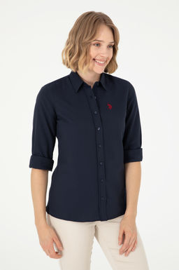 Женская базовая рубашка темно-синего цвета с длинным рукавом - U.s. polo assn фото 10