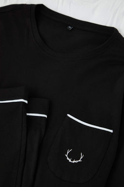 Siyah Buyuk Beden Nak?sl? Cep Detayl? Orme Pijama Tak?m? TMNAW26AI00003 - Trendyolmilla фото 3