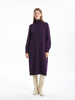 Bal?k?? Yaka D?z Uzun Kollu Oversize Kad?n Triko Elbise