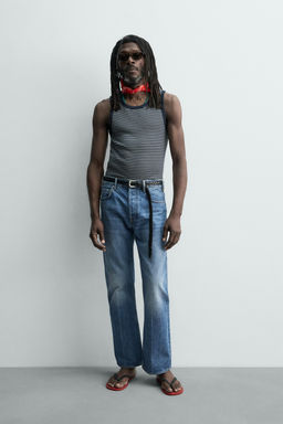 CAMISETA TANK JACQUARD RAYAS X AARON LEVINE / Azul / Blanco