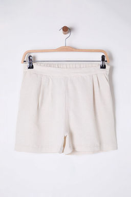 TRENDYOLMILLA Bej Keten Icerikli Arka Beli Lastikli Genis Paca Diz Boy Dokuma Sort & Bermuda TWOSS25SR00021 фото 10