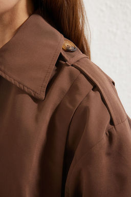 Koyu Kahverengi Parca Detayl? Regular Midi Trenckot TWOSS25TR00018 - Trendyolmilla фото 4