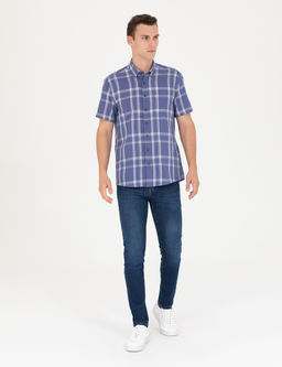 Lacivert Regular Fit K_sa Kollu G_mlek