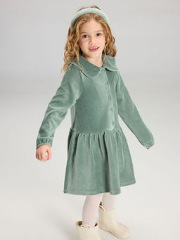 Bebe Yaka K?z ?ocuk Kadife Elbise