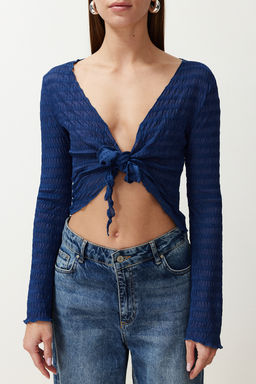 Trendyolmilla Ekru Premium Dokulu Fitted/Vucuda Oturan Baglama Detayl? Esnek Orme Bluz TWOSS24BZ00015 фото 5