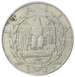 Монета 2 лиры 1939 года Италия