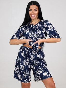 429 ДОМАШНИЙ КОСТЮМ ЖЕНСКИЙ (шорты) (Темно-синий) - А-дина фото 3