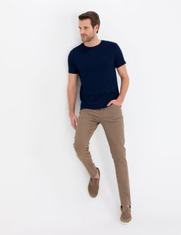 Lacivert Slim Fit Dokulu Bisiklet Yaka Ti__rt