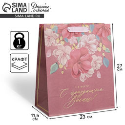 Цена за 3 шт. Пакет подарочный крафтовый, упаковка, 8 марта, ML 23?27?11.5 см