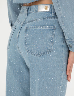 A__k Mavi Parlak Ta_l_ Mom Fit Jean Pantolon