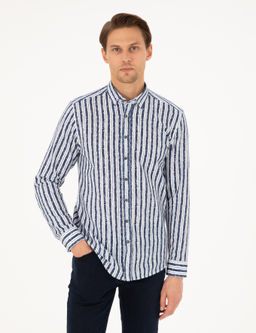 Рубашка Slim Fit темно-синяя с длинnym рукавом