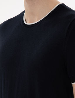 Lacivert Slim Fit Bisiklet Yaka Triko Ti__rt