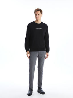 Bisiklet Yaka Bask?l? Erkek Kal?n Sweatshirt