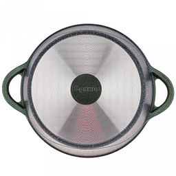 Кастрюля с антипригарным покрытием 3л, д24см "Сияние Green", h11,5см, s0,4см, литые ручки, стеклянная крышка с пароотводом, форма "Классик волна", подарочная упаковка (Россия)