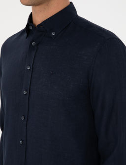 Lacivert Regular Fit %100 Keten G_mlek