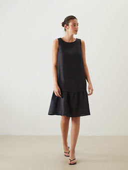 Bisiklet Yaka %100 Keten Elbise