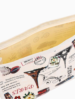 Цена за 3 шт. Косметичка на молнии, треугольная, средняя, с рисунком, бежевая