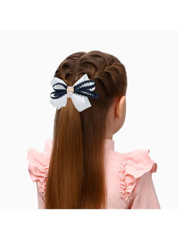 Цена за 6 шт. Бант для волос на резинке «Школьница», штрихи, 8 см, бело-синий