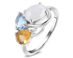 Кольцо, лунный камень , топаз , цитрин, Марте