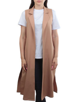 S2623 BEIGE Жилет женский классический удлиненный (95% полиэстер,5% спандекс)