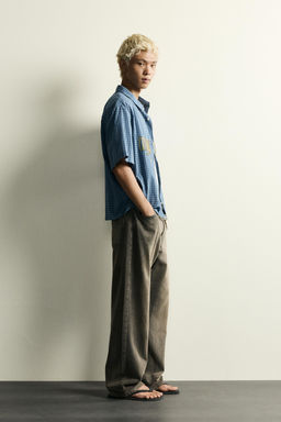 CAMISA RELAXED FIT CUADROS CREMALLERA / Azul