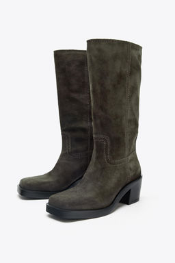 SPLIT SUEDE CONTRAST STITCH BOOTS - Zara фото 3