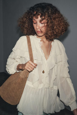 ZW COLLECTION LACE RUFFLE BLOUSE - Zara фото 11