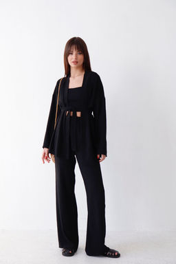 9192 Костюм из кимоно и брюк-палаццо чёрный - Martichelli фото 11