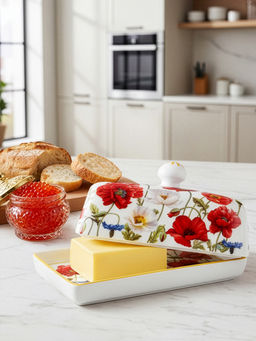 Масленка 15,5*10,5*7,8 см "Маки" NEW BONE CHINA