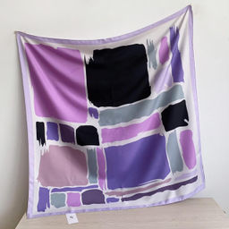 Платок шелковый на голову и шею весенний, мультицвет