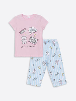 Bisiklet Yaka Bask?l? K?sa Kollu K?z ?ocuk Pijama Tak?m?