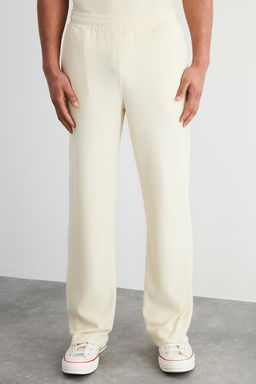 Ekru /Wide Leg Dokulu K?r?smaz Gizli Kordonlu Tek Parca Esofman Alt? TMNSS23EA00013