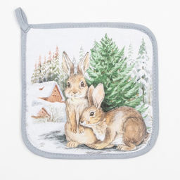 Прихватка Новогодние зайчики саржа, 19х19см,100% х/л,ватин 250г/м2 - Этель фото 2