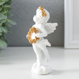 Фигурка полистоун Белоснежный ангел с венком из золотых роз, 5?4.5?12 см