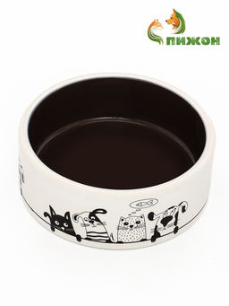 Миска керамическая Весёлые котики 300 мл - 12.512.54.5 см, чёрная/белая - Пижон фото 2