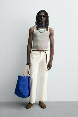 CAMISETA TANK JACQUARD RAYAS X AARON LEVINE / Crudo / Azul