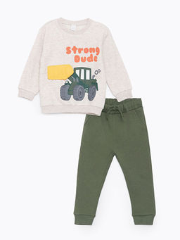 Bisiklet Yaka Uzun Kollu Bask?l? Erkek Bebek Sweatshirt ve E?ofman Alt 2li Tak?m