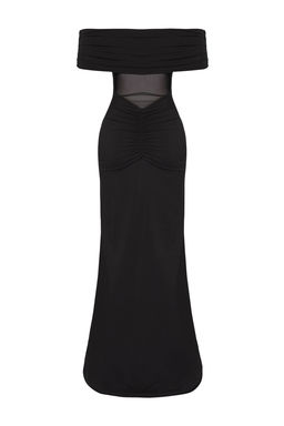 TRENDYOLMILLA Limited Edition Siyah S?rt Transparan Detayl? Orme Abiye Elbise TPRSS25AE00062  фото 5