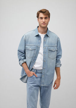 Ross 90lar Puslu Ac?k Mavi Jean Gomlek  фото 2