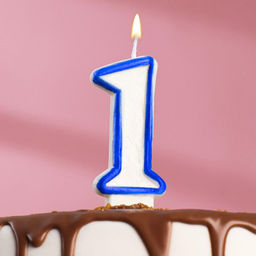 Цена за 12 шт. Свеча для торта цифра 1, ободок цветной, 7 см, МИКС