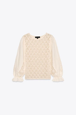 POINTELLE KNIT SWEATER WITH CONTRASTING SLEEVES - Zara фото 5