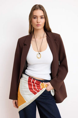 Turuncu Geometrik Desen Farkl? Kullan?ma Uygun Saten Sal Bluz TWOSS26BZ00332