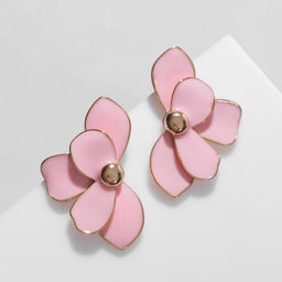 Серьги эмаль Цветок половинка, цвет розовый в золоте