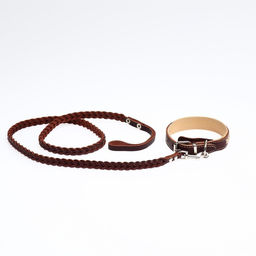 Комплект бежевый ошейник и коричневый поводок с косой - Пушистое счастье фото 6
